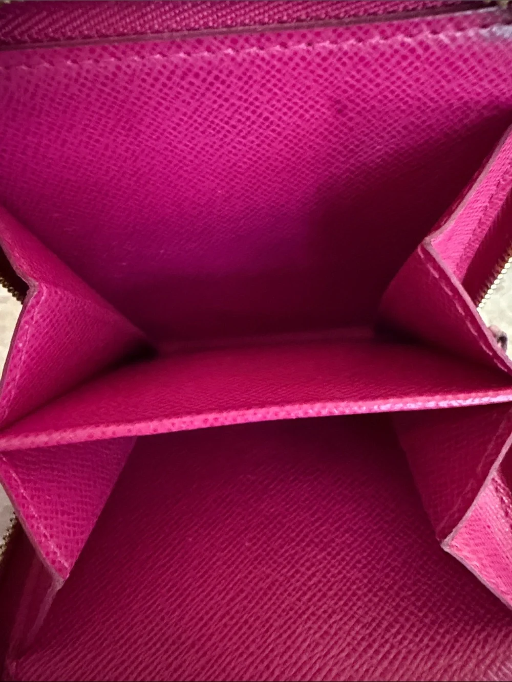 Louis Vuitton Auth Monogramed Perforated Compact Zipper Fuschia wallet /dustbag